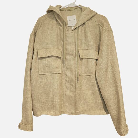 Avec Les Filles Jackets & Blazers - Avec Les Filles XL Linen-Look Boxy Light Green Hooded Utility Jacket